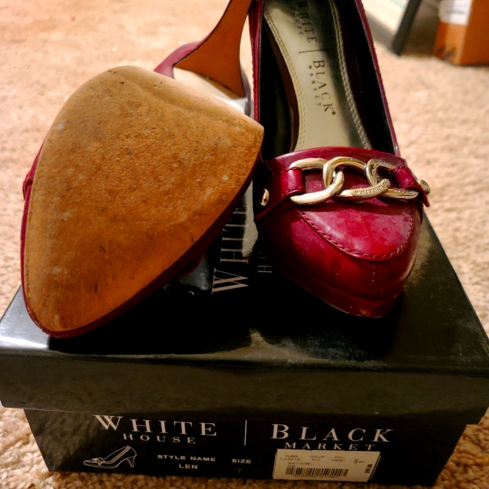 Red white house heel loafers